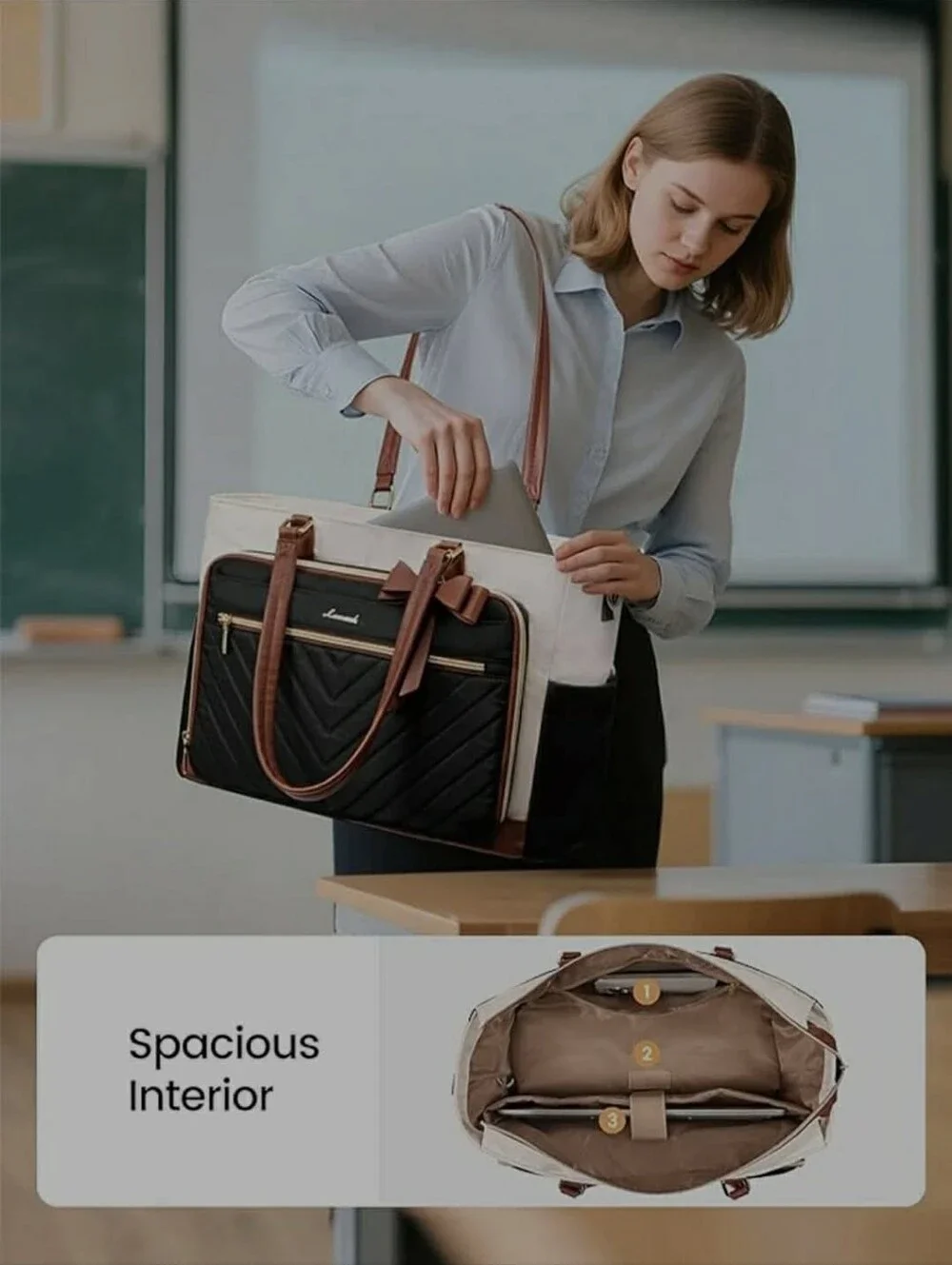 LOVEVOOK Teacher Tote Bag for Women, Work Laptop Bag Gift with Large Cup Holder,